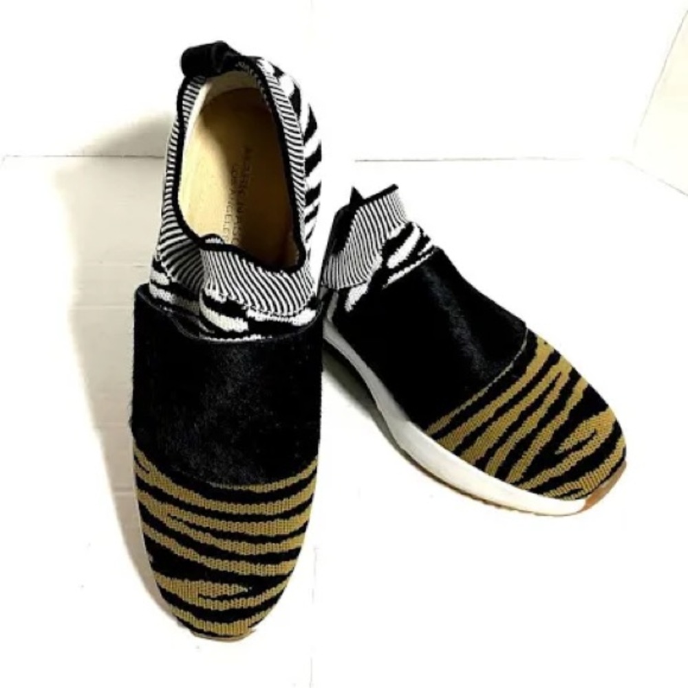 Mark Nason Black and White Striped Slip-Ons